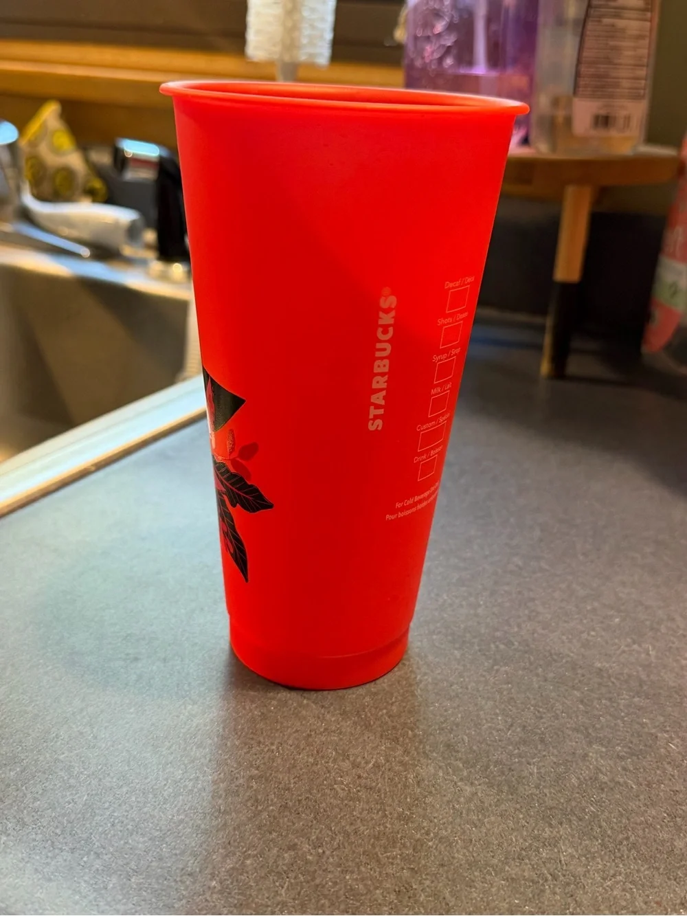 Bold Red Floral Plastic Starbucks Tumbler